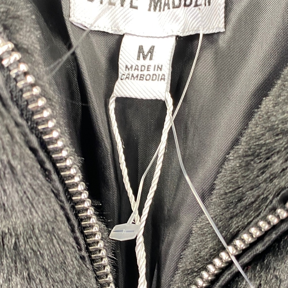 Steve Madden Faux Fur Cropped Coat Womens Medium Black Full Zip BN40676X - Picture 2 of 7